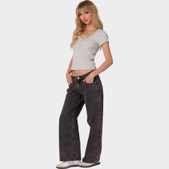 Edikted Charcoal Wide Leg Jeans size medium women nwt black washed - Picture 3 of 12